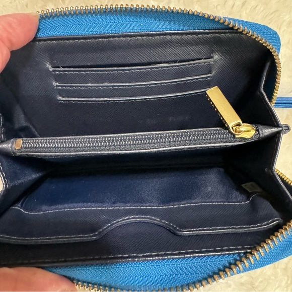 Tory Burch Blue Leather Satchel Purse Handbag & zip around wristlet READ DESCPT - Picture 15 of 16